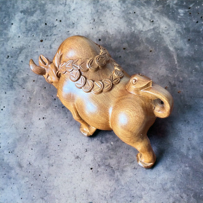 Feng Shui Bull Figurines Set of 2 | Green Cypress Wood