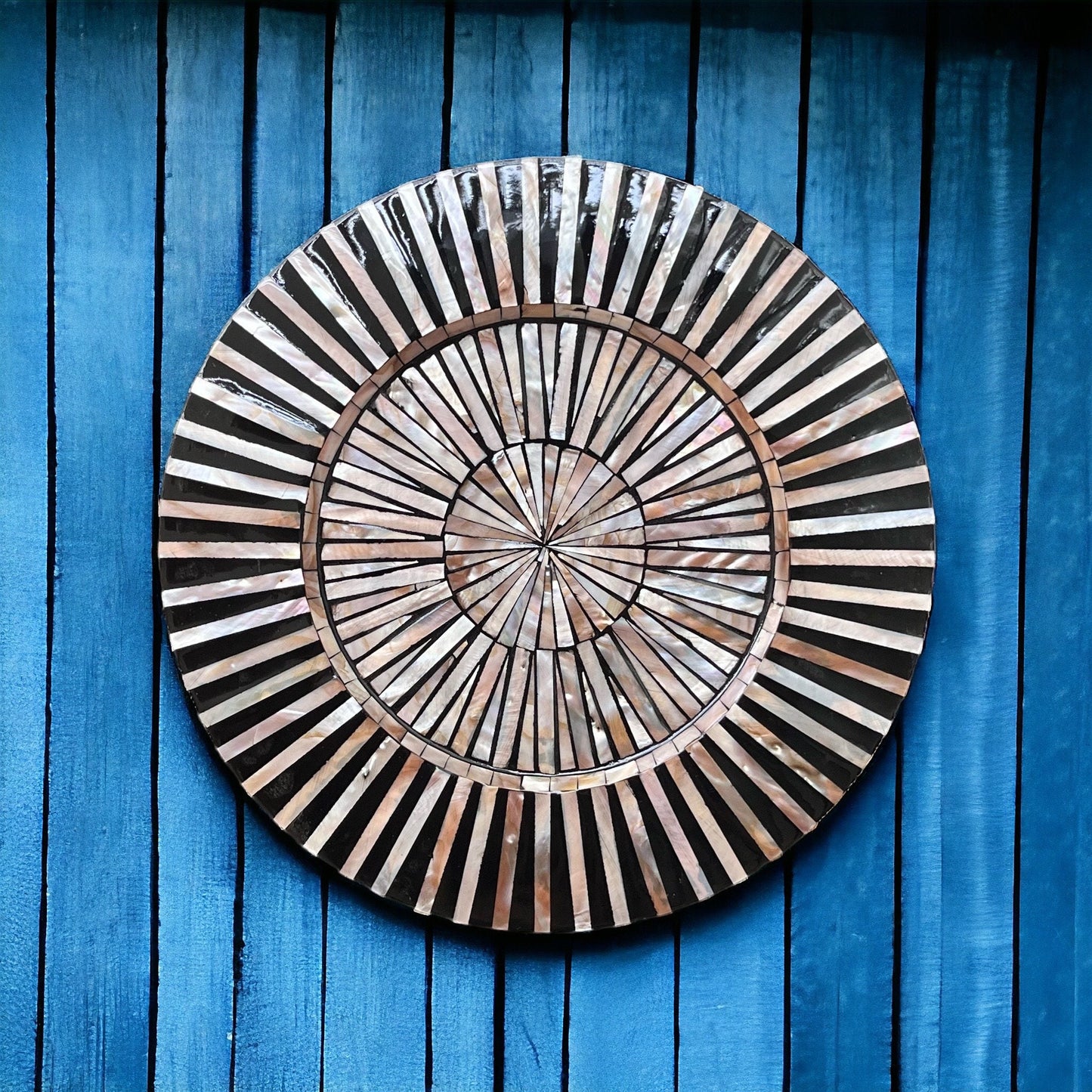 Radial Inlay Black Mother of Pearl Charger Plates Set of 2