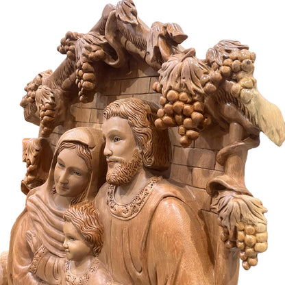 Hand-Carved Aromatic Wood Holy Family Statue: Catholic Wall Decor