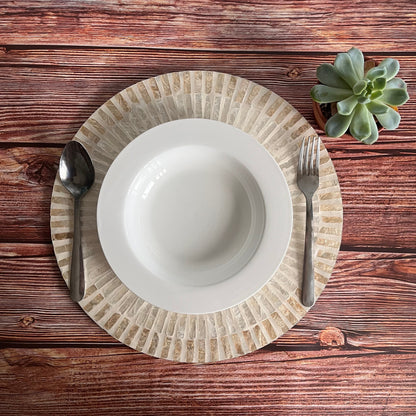 Set of 2 Ivory Capiz Inlay Charger Plates Radial Striped Design