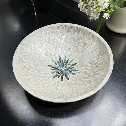 Capiz Shell Inlay Bowl: Handmade Mother of Pearl Centerpiece 14 in 36 cm