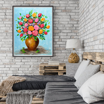 Pebble Art Flower Vase: Handmade Stone Painting, Hanging Wall Art