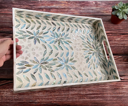 Rectangular Mother of Pearl & Capiz Shell Inlay Tray – Decorative Serving Tray
