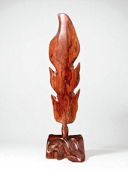 Hand-Carved Rosewood Oak Leaf Sculpture: Natural Wood Decor 27'' tall