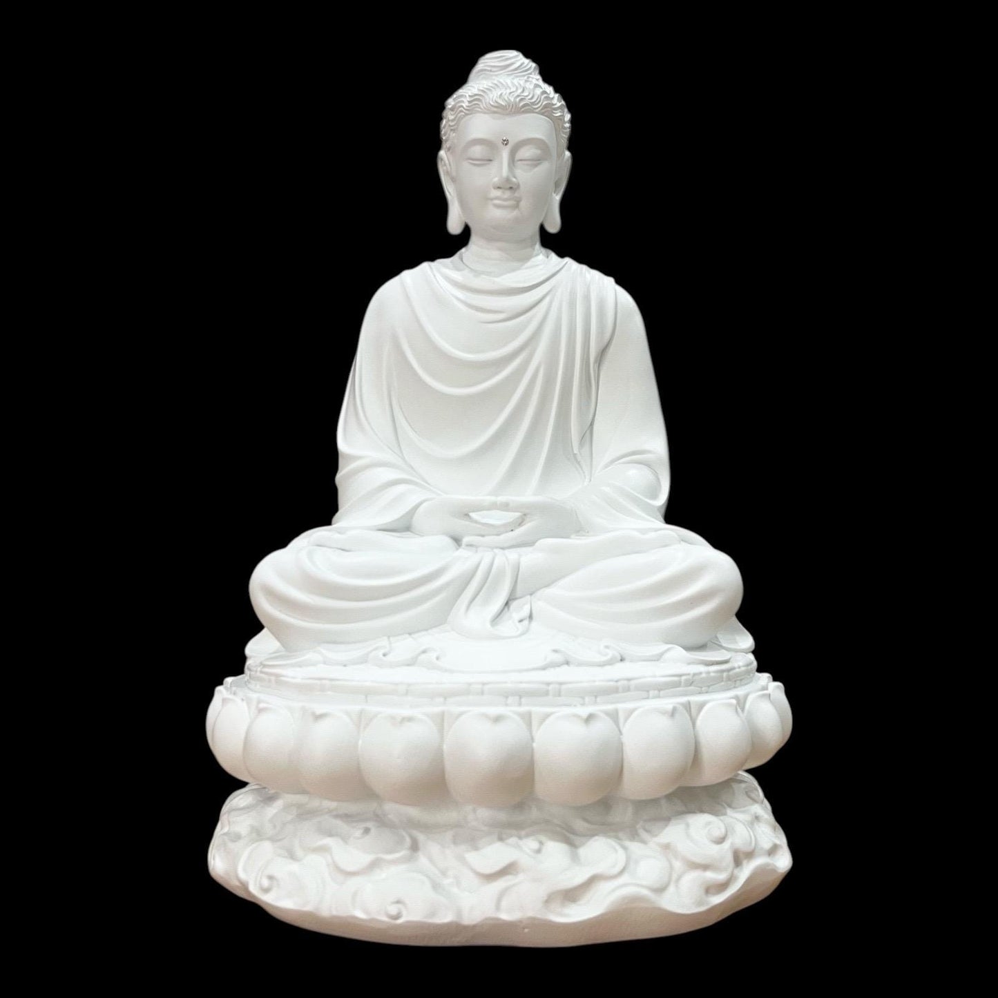 White Gautama Buddha Statue: 15 inches (38 cm) Shakyamuni Meditation Sculpture