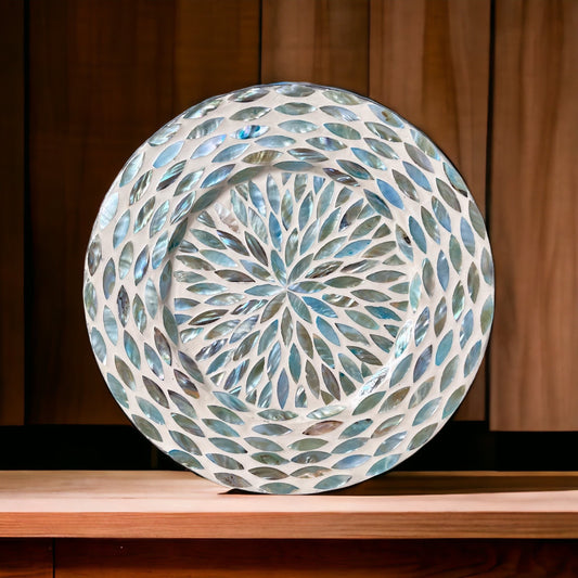 Set of 2 Blue Ivory Inlay Mother of Pearl Charger Plates