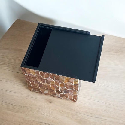 Mother of Pearl Inlay Tissue Box Cover: Brown Cube Mosaic