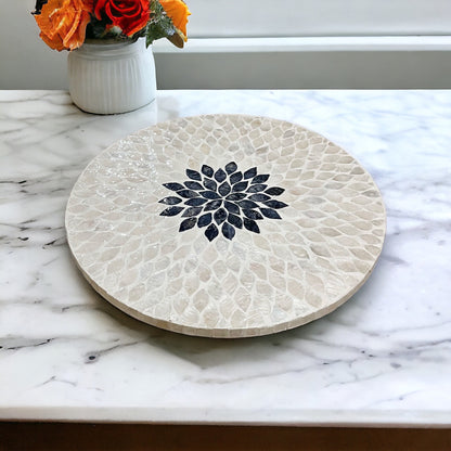 Black Floral Capiz Shell Lazy Susan