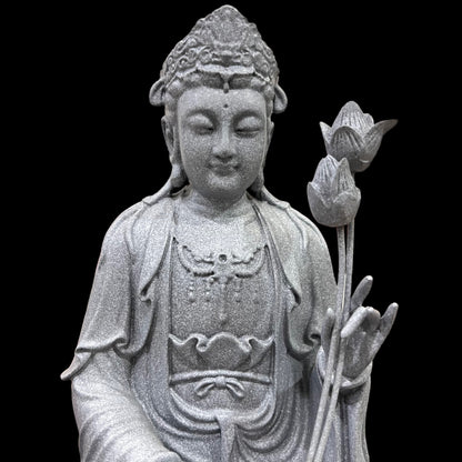 Guan Yin Statue: Artificial Stone Bodhisattva Holding Lotus Flower