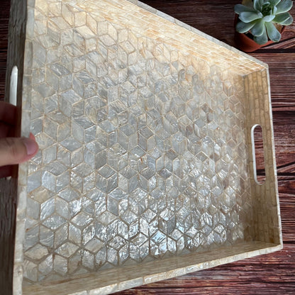 Capiz Shell Hexagon Inlay Tray – Rectangular Decorative Serving Tray