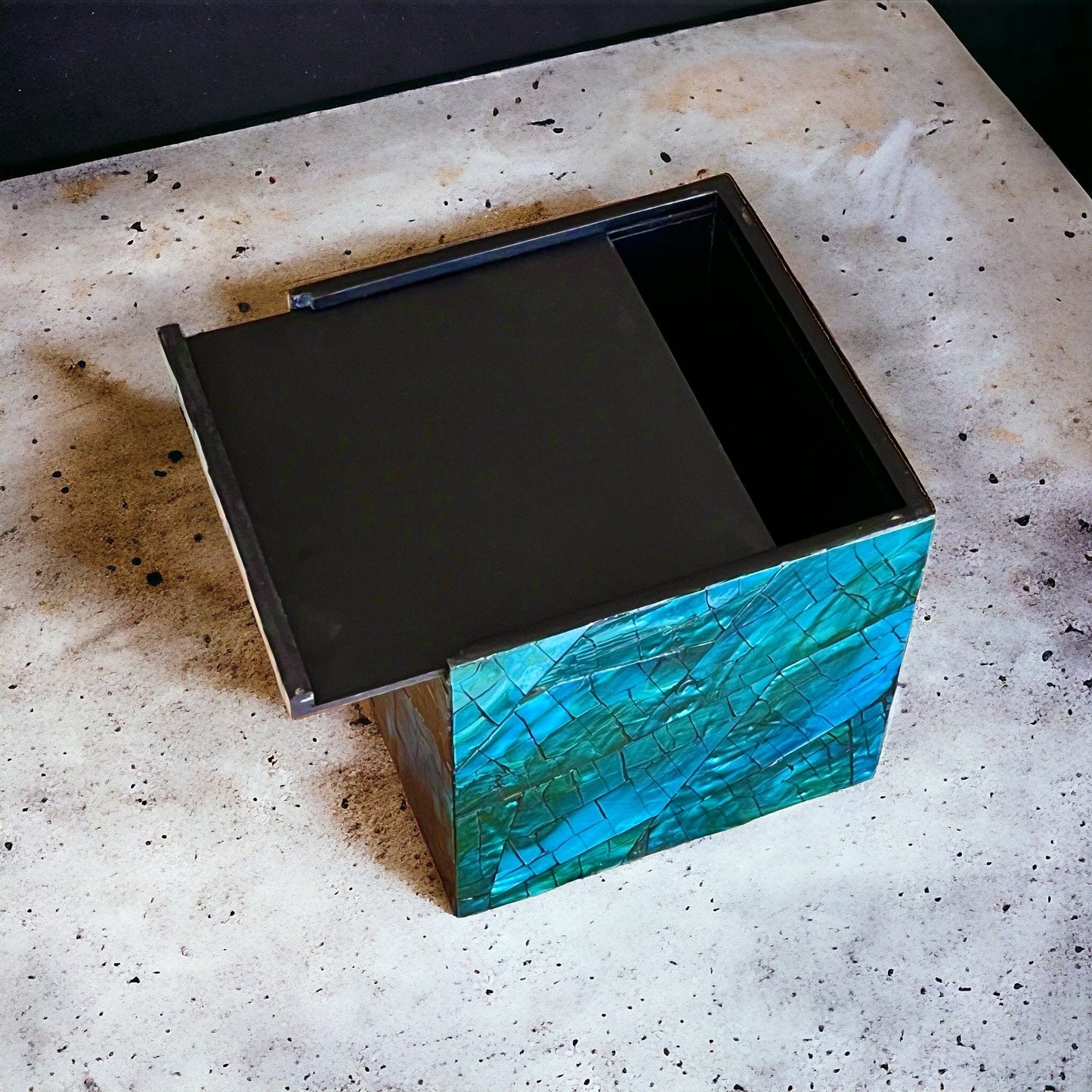 Blue Teal Square Mother of Pearl Tissue Box Cover