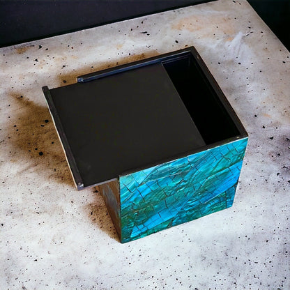 Blue Teal Square Mother of Pearl Tissue Box Cover