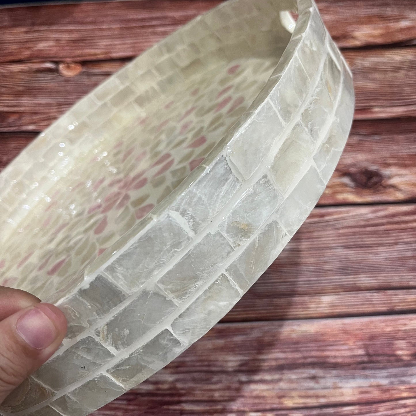 Round Capiz Shell Sunburst Inlay Tray with Green Accents