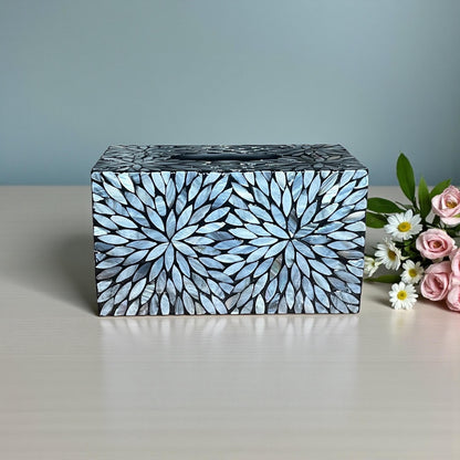 Rectangular Black Floral Mother of Pearl Tissue Box Cover