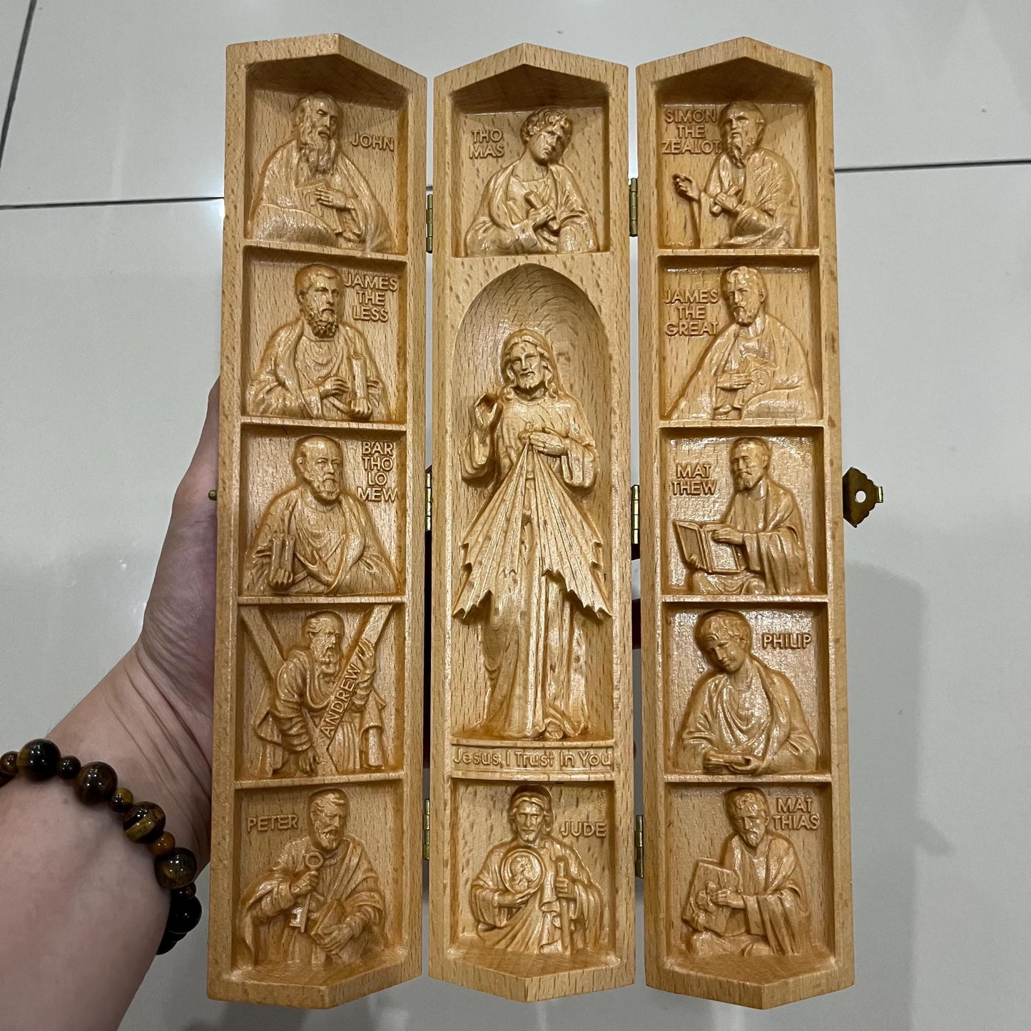 Wooden Icon Triptych: Jesus & 12 Apostles - Catholic Home Decor
