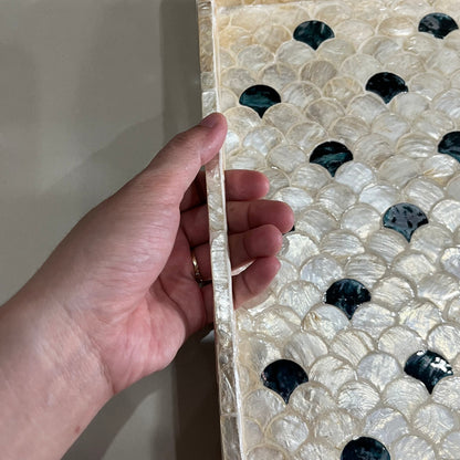 Rectangular Ivory & Black Capiz Shell Scallop Inlay Tray