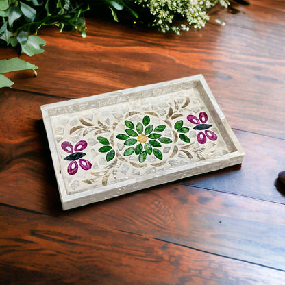 Handmade Mother of Pearl & Capiz Shell Rectangular Tray – Decorative Organizer