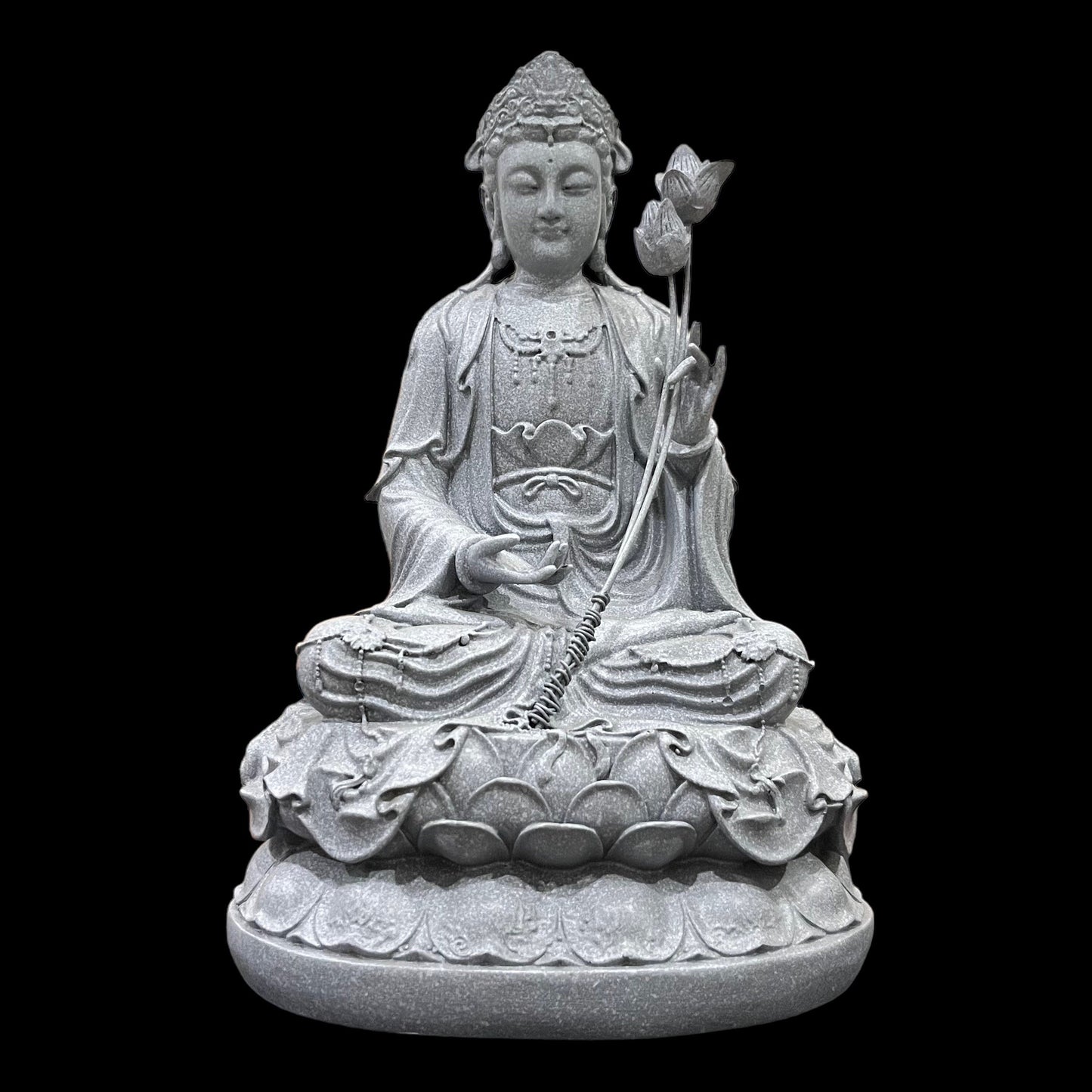 Guan Yin Statue: Artificial Stone Bodhisattva Holding Lotus Flower