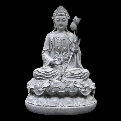 Guan Yin Statue: Artificial Stone Bodhisattva Holding Lotus Flower