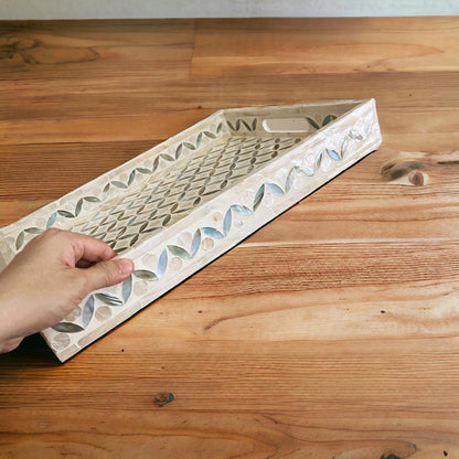 Rectangular Mother of Pearl & Capiz Shell Floral Inlay Tray