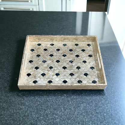 Rectangular Ivory & Black Capiz Shell Scallop Inlay Tray