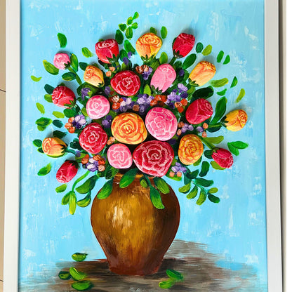 Pebble Art Flower Vase: Handmade Stone Painting, Hanging Wall Art