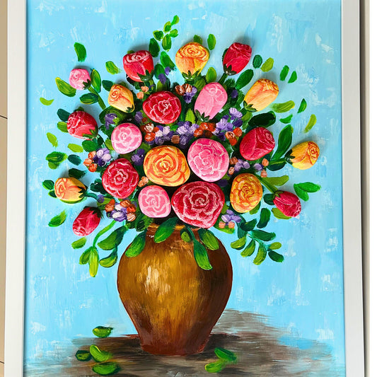 Pebble Art Flower Vase: Handmade Stone Painting, Hanging Wall Art