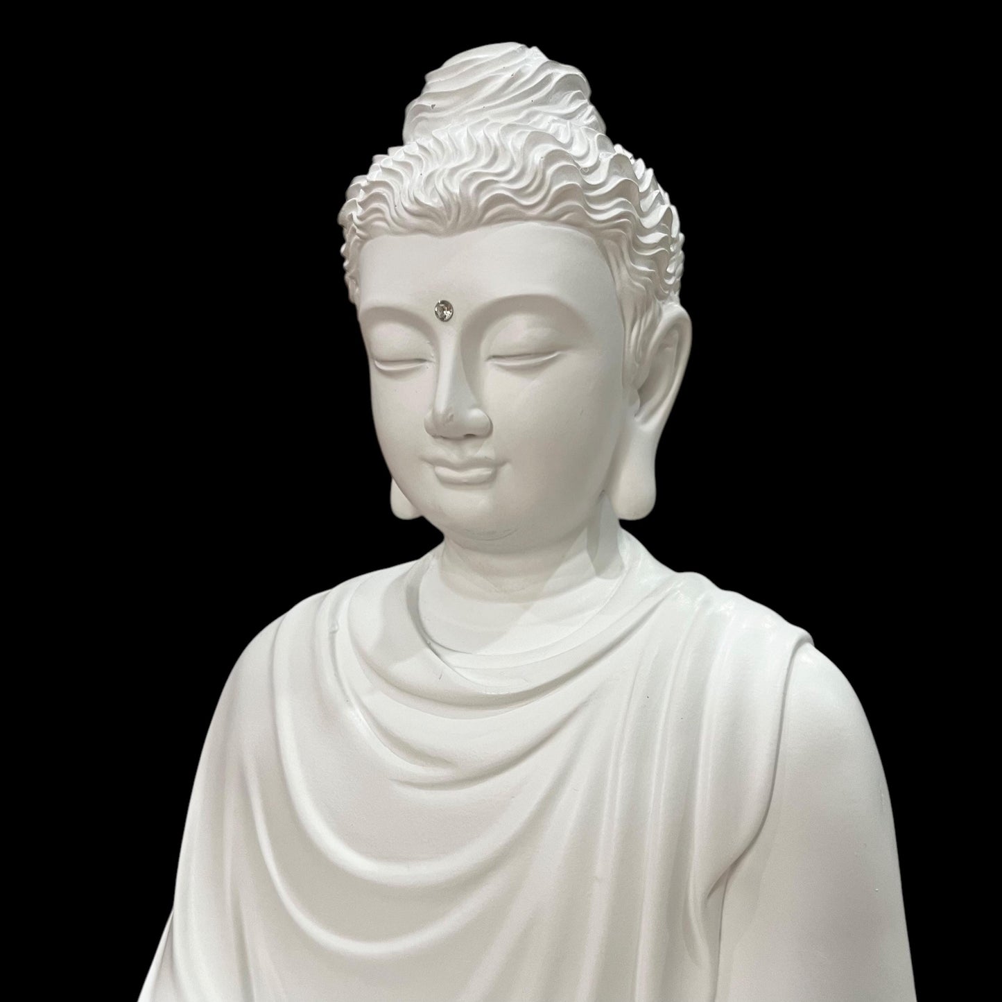 White Gautama Buddha Statue: 15 inches (38 cm) Shakyamuni Meditation Sculpture