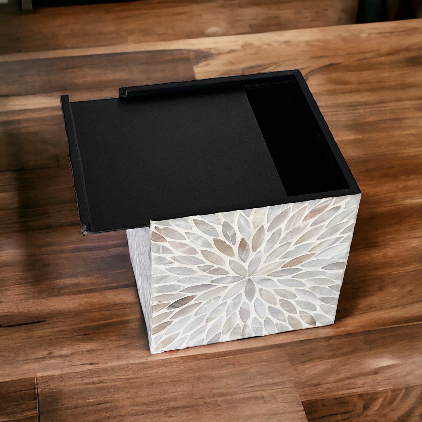 Mother of Pearl Inlay Tissue Box Cover - Ivory Cream Floral Nacre Design