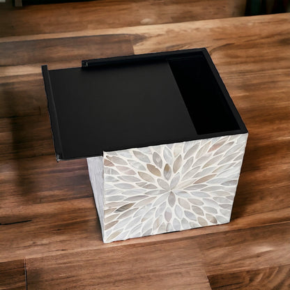 Mother of Pearl Inlay Tissue Box Cover - Ivory Cream Floral Nacre Design