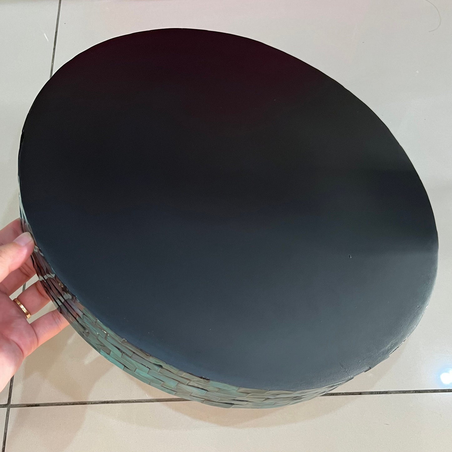Round Turquoise Mother of Pearl Scallop Inlay Tray