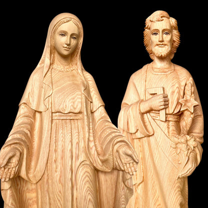 Large Fokienia 37'' Wood Crucifix Cross with Saint Joseph & Mary Statues