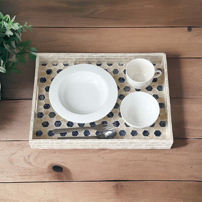 Rectangular Black & Ivory Capiz Shell Hexagon Inlay Tray