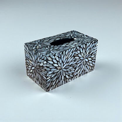 Rectangular Black Floral Mother of Pearl Tissue Box Cover