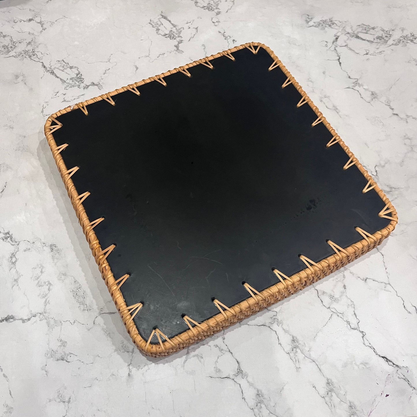 Square Capiz Shell Rattan Tray – Handmade Woven Serving Tray with Pearl Mosaic