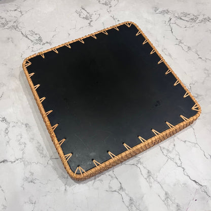 Square Capiz Shell Rattan Tray – Handmade Woven Serving Tray with Pearl Mosaic