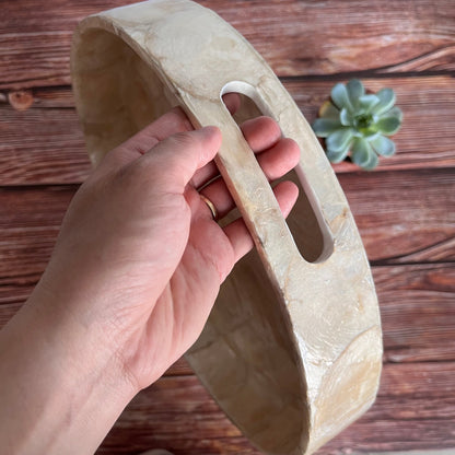 Beige Round Capiz Shell Scallop Inlay Tray