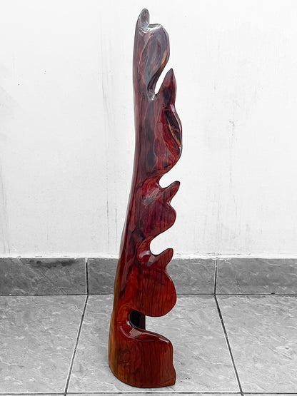 Hand-Carved Rosewood Oak Leaf Sculpture: Solid Wood Decor, 24" Tall