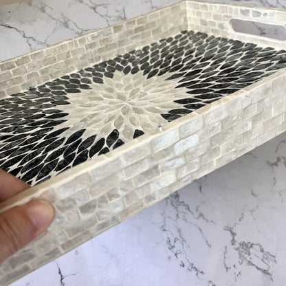 Black & Ivory Capiz Shell Sunburst Inlay Tray