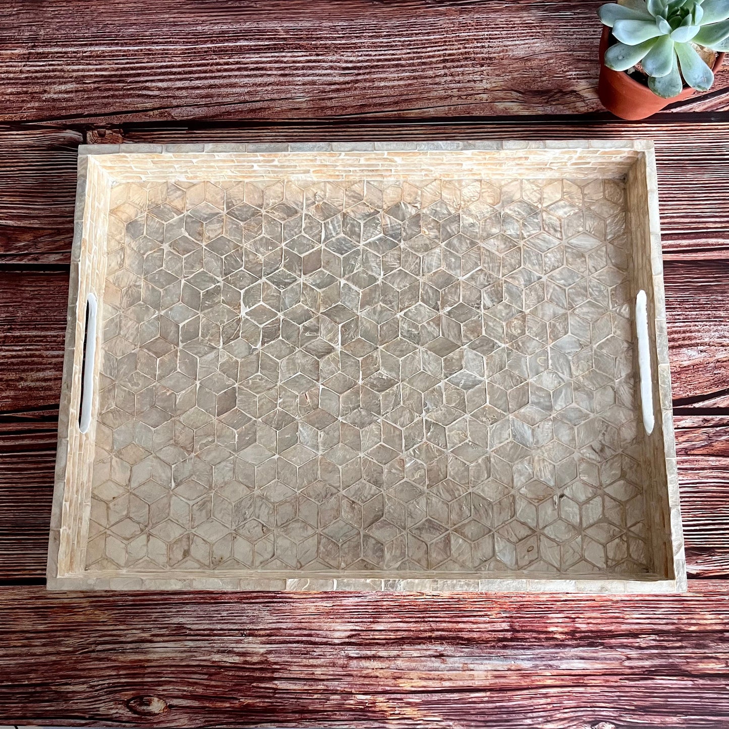 Capiz Shell Hexagon Inlay Tray – Rectangular Decorative Serving Tray