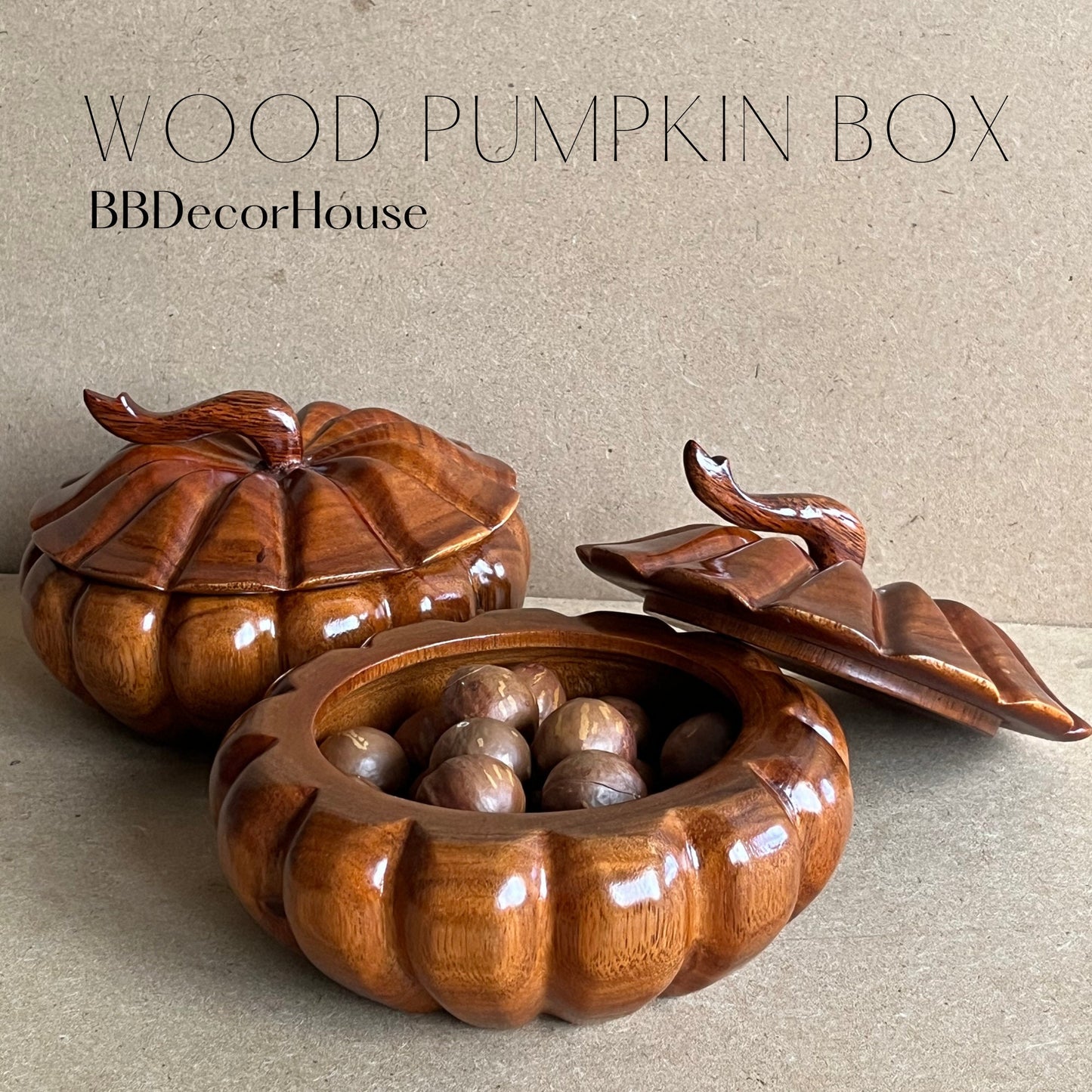 Handmade Wooden Pumpkin Box: Halloween Home Decor, Jewelry Storage