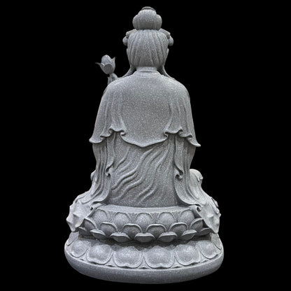 Guan Yin Statue: Artificial Stone Bodhisattva Holding Lotus Flower