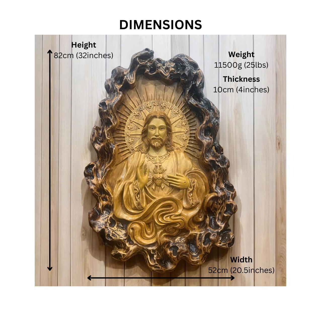 Hand-Carved Sacred Heart of Jesus Wood Carving: Aromatic Catholic Wall Art