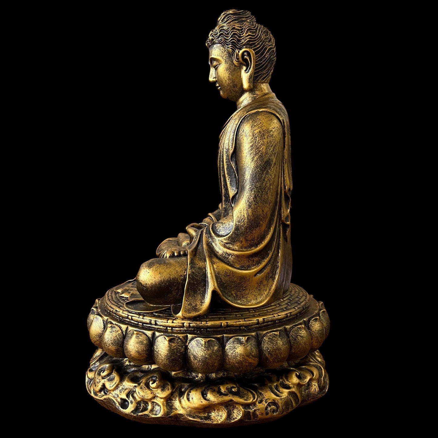 Antique Gold Gautama Buddha Statue | Shakyamuni Meditation Sculpture