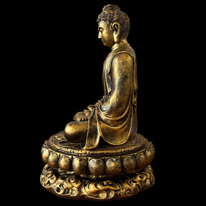 Antique Gold Gautama Buddha Statue | Shakyamuni Meditation Sculpture