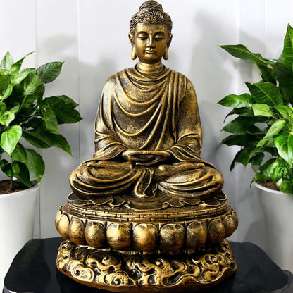Antique Gold Gautama Buddha Statue | Shakyamuni Meditation Sculpture