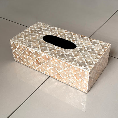 Rectangular Beige Capiz Shell Tissue Box Cover