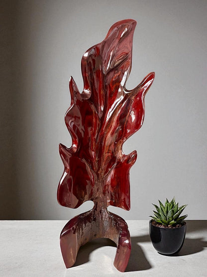 Hand-Carved Rosewood Oak Leaf Sculpture: Polished Wood Decor (22")