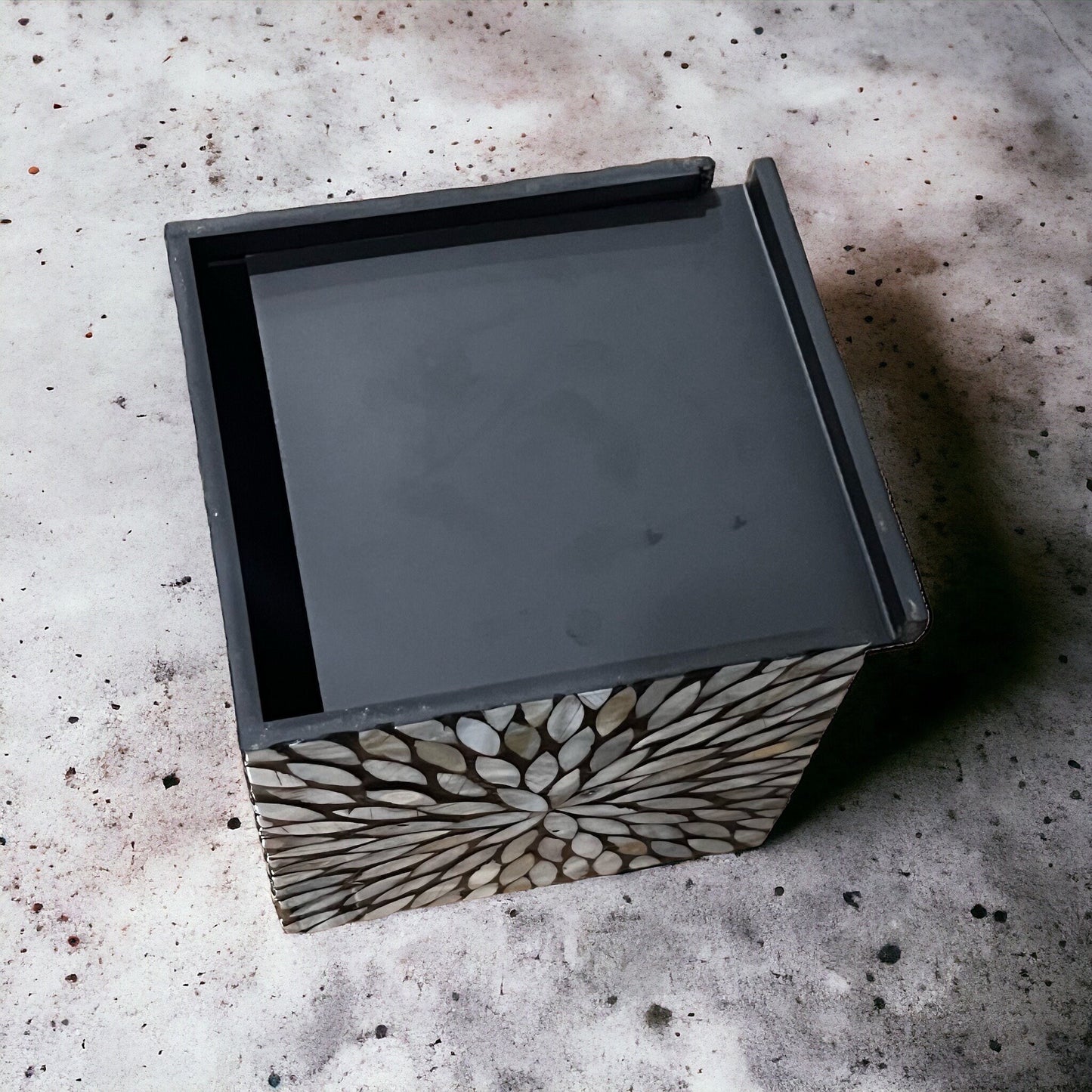 Black & White Floral Cube Mother of Pearl Tissue Box Cover
