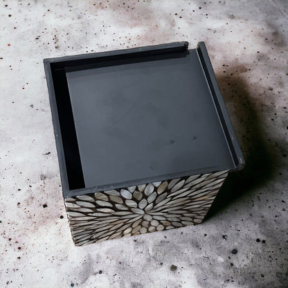 Black & White Floral Cube Mother of Pearl Tissue Box Cover